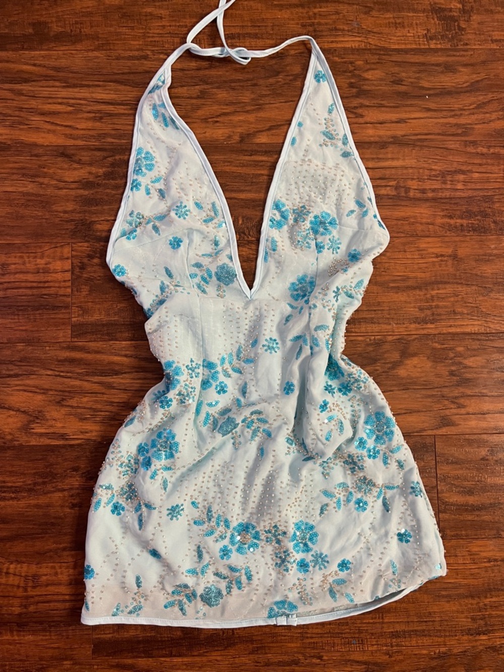 SHEIN Light Blue Floral Halter Midi Dress